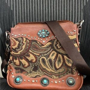 Montana West Brown and Tan Paisley Crossbody Bag with Embellishments
